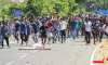   BJP workers hurls bricks and stones at the CPI office