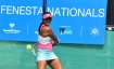 Zeel Desai hits a backhand during Fenesta Open Nationals at DLTA, New Delhi on Thursday.