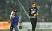 Tim Southee of New Zealand celebrates the wicket of Shreyas Iyer of India (not pictured) with teamma