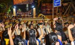 Students of JNU protest against JNU professor who is