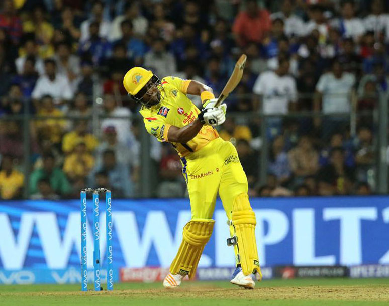 Leg-spinner Markande then came into action. He removed Ambati Rayudu (22) with a googly as he tried an ambitious slog sweep. Then came the prize wicket of MS Dhoni (5) as the skipper failed to read the rookie leg-break bowler's wrong 'un trying to defend him off the backfoot. The result was a plumb leg-before decision leaving CSK reeling at 51 for 4. Ravindra Jadeja, Deepak Chahar, Harbhajan Singh departed in quick succession as Bravo came and conquered.