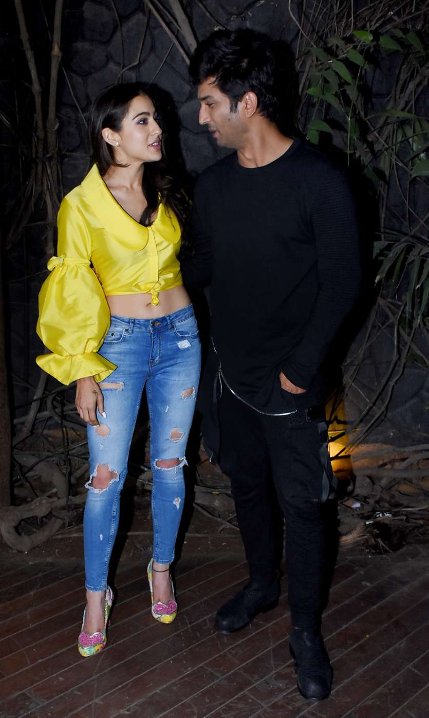 Sushant and Sara share a candid moment at the party.