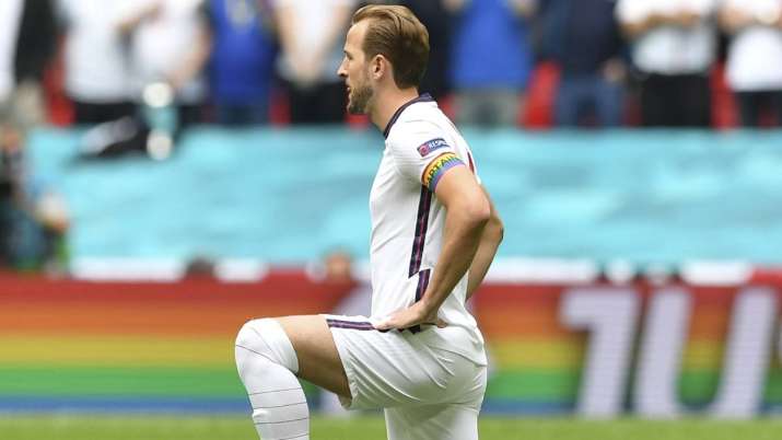 England's Harry Kane takes a knee in support of the Black Lives Matter movement